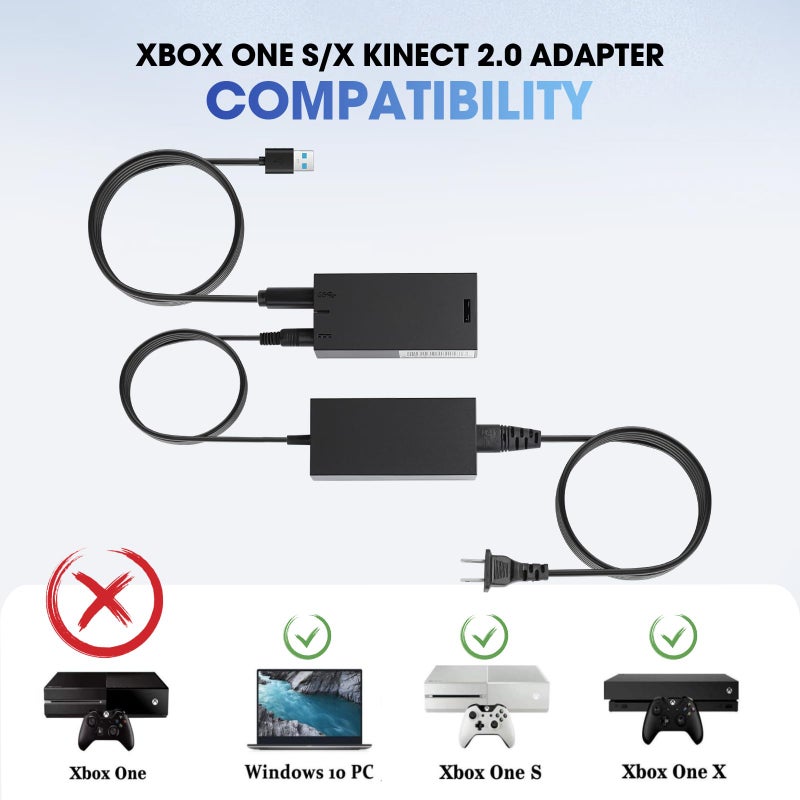 E EGOWAY Kinect Adapter for Xbox One S, Xbox One X, and Windows 10/8.1/8 PC Kinect 2.0 3.0 Sensor AC Adapter Power Supply - Image 3